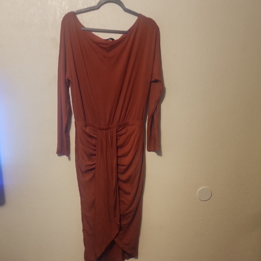 Elegant Long Sleeve Rust Dress